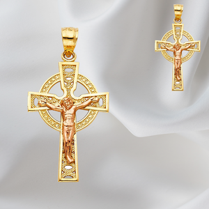 Pendentif croix crucifix en alliage de haute qualité pour enfants catholiques chrétiens, élégant 14K, plaqué or jaune rose, deux tons, classique - Product Image 5