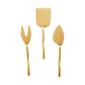 Juego de cuchillos dorados para queso con mango trenzado hecho a mano de metal con logotipo personalizado a un precio asequible - Product Image 1