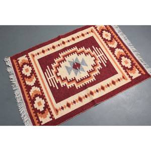 พรมวินเทจขนาด 2.9x3.9 ฟุต พรมตุรกีขนาดเล็ก พรมลายอิคัตสีแดง - Product Image 1
