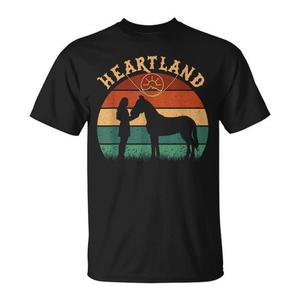 Camiseta Heartland Retro Vintage Sunset para adultos, unisex, negra - Product Image 1