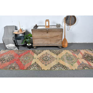 Alfombra turca Vintage de 31x10,8 pies, alfombra de tejido plano rojo y Beige, patrón de retazos para decoración de sala de estar, Material de lana de látex - Product Image 1