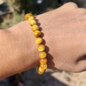 Bracelet en argent plaqué argent fait main de luxe en œil de tigre doré, réglable, perles de 8 mm, jaune naturel, protection, confiance, pour femmes - Product Image 3