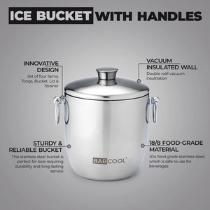 Classic Black Coated Stainless Steel Ice Bucket With Gold Lid & Handle Modern Design & For Home Bar Cocktail Party Accessory - Product Image 4