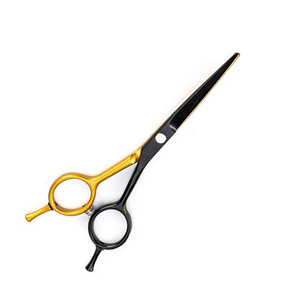 Tijeras de peluquero Tijeras de corte de pelo de acero inoxidable recubiertas de color negro y dorado con reposapiés ajustable - Product Image 2