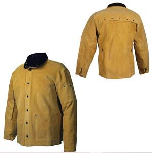 Chaqueta de soldadura de manga de cuero dividido de vaca impermeable de la mejor calidad, ropa de seguridad con babero - Product Image 3