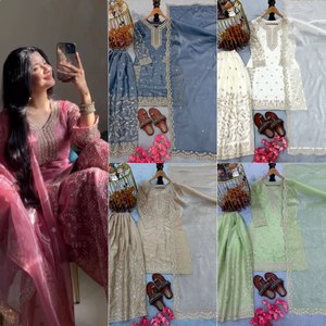 Ensemble haut et palazzo en broderie de soie Gmy avec travail de séquence et de codage Dori, travail à la main avec Moti, broderie de séquence et de codage Dori, dupatta - Product Image 2
