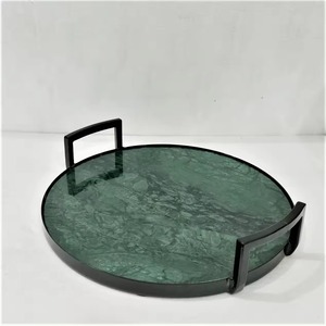 Elegant Marble Serving <b>Tray</b> Durable Brass Handle Latest Design Wide Sturdy Base Attractive Dishwasher Microwave Safe Commercial - Product Image 1