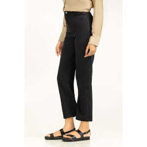 Pantalon décontracté taille haute respirant pour femme, coupe large, taille XL, en tissu tissé, couleur délavée, style tendance, effet froissé - Product Image 4