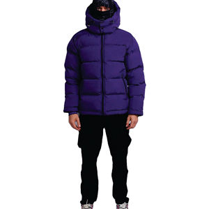 Chaqueta acolchada de nailon marrón para hombre 2025, venta al por mayor, cuello levantado, invierno, con capucha, pluma de pato, relleno de burbujas, talla XS, Material de LICRA - Product Image 1