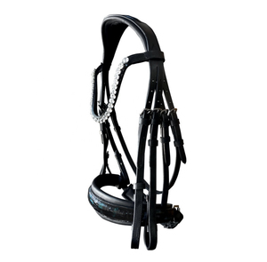 Brida de Cuero Negro de Lujo Hecha a Mano para Caballo, Tamaño Completo, con Narquileras Acolchadas Patentadas, Embalaje Personalizado, Modelo SULEMAN LG 0012 - Product Image 1