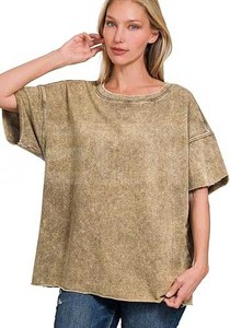 Camiseta de lavado ácido para mujer, manga corta de alta calidad, diseño de hombro caído, moda al por mayor - Product Image 4