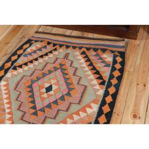 Alfombra Turca Kilim de 3.3x10.2 pies (100x310 cm), Alfombra Vintage con Diseño de Plantas y Árboles Azules - Product Image 5