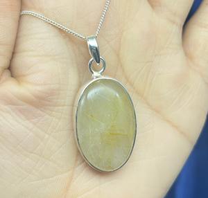 Colgante de Plata de Ley 925 hecho a mano para mujer, piedra preciosa de rutilo dorado Natural con acabado plateado - Product Image 2