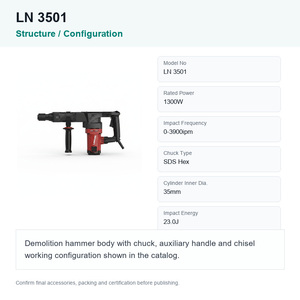 LINOON LN 3501ค้อนกระแทกเจาะรูแบบ SDS-หกเหลี่ยมกำลังไฟ1300วัตต์เครื่องมือช่างอุตสาหกรรม OEM ขายส่ง - Product Image 2