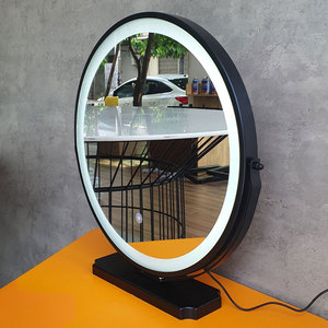 GNG014 Single-Sided Round Black LED-Lighted Desktop Makeup <b>Mirror</b> <b>Compact</b> and Foldable with Illuminated Feature - Product Image 1