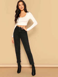 <b>Long</b> Sleeve Custom <b>Ladies</b> Crop Top Slim Fit <b>T</b> <b>Shirt</b> Cotton Ribbed OEM Custom Cropped <b>T</b> <b>Shirts</b> High Elastic Crop Tops for Women - Product Image 5