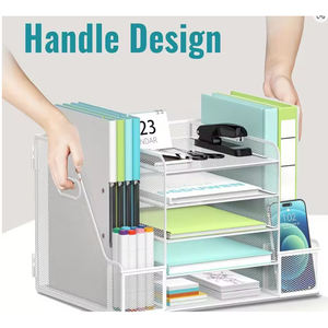 Organisateur de bureau en métal à 5 niveaux avec porte-revues, montage facile, dimensions 15,94x12,1x11 pouces - Product Image 5