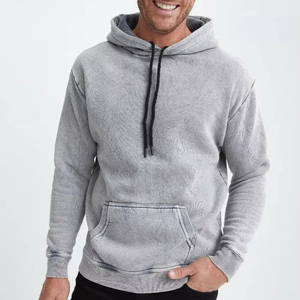 Sudadera con capucha de mezcla de algodón básico lavado gris claro de calidad superior para hombres Sudadera con capucha cómoda y relajada para ropa de invierno - Product Image 1