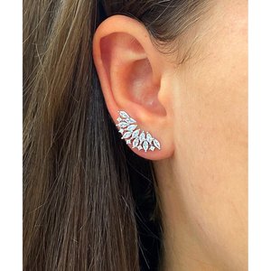 Sterling <b>Silver</b> Fan <b>Earrings</b> with Crystals Elegant Climber Design - Product Image 3