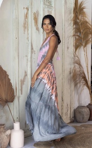 Nouvelle Collection 2023 – Robe Longue Bohème Décontractée pour Femme, Col en V, Taille Élastique, Imprimé Tie-Dye Floral, Coupe Trapèze en Rayonne - Product Image 4
