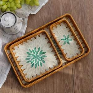 Rotin nacre coloré Rectangle plateau de rangement fait à la main lumière luxe Premium fruits panier fleur plateau maison Restaurant - Product Image 2