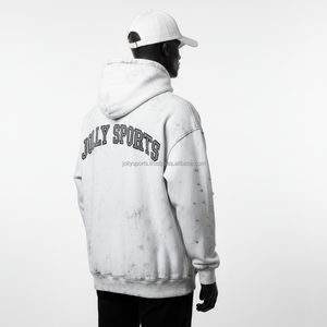 Sweat à capuche premium 400 GSM en coton molletonné délavé à l'acide, texture douce, ton gris, broderie de logo personnalisée, sweat à capuche basique - Product Image 4