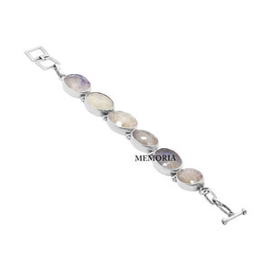 Wholesale 925 Sterling <b>Silver</b> Designer Handmade <b>Bracelet</b> Natural Oval Cut Moonstone with Gold Plating Luxury Jewelry - Product Image 4