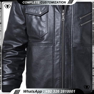 Chaqueta informal de cuero para hombre, logotipo personalizado, diseñador, venta al por mayor, chaquetas de hombre de talla grande puras en blanco - Product Image 5
