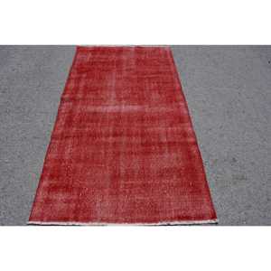 3.6x6.6 ft Rug, Vintage Turkish Accent Rug, <b>Red</b> <b>Wool</b> Rug - Product Image 1