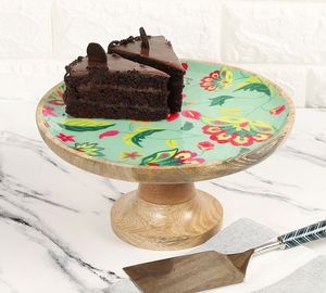 Support de gâteau en bois imprimé peint à la main Design rond unique pour les fêtes à la maison Occasions spéciales Planche de service à dessert de haute qualité - Product Image 1