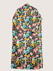 Bata Larga Estampada Floral para Mujer, Manga Larga, Cuello Mandarín, 100% Poliéster, Suave, Informal, para Verano - Product Image 2