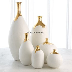 Juego de 6 floreros de metal resistente con recubrimiento en polvo de color blanco y chapado en oro de alta calidad para decoración del hogar de la India - Product Image 1