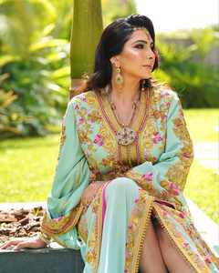 Caftán marroquí Georgette de color ártico, estilo informal hecho a mano para bodas, compromisos, fiestas musulmanas Eid - Product Image 2