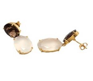 Nouvel arrivage de boucles d'oreilles ovales et rondes en argent Sterling 925 avec calcédoine laiteuse et pierres précieuses fumées - Product Image 1