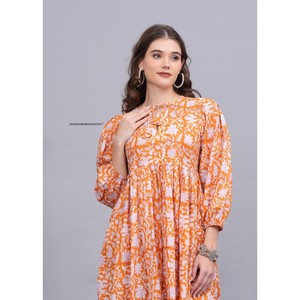 ชุดเดรสผ้าฝ้ายสไตล์โบฮีเมียนสำหรับผู้หญิงชุดเดรสพิมพ์ลายแขนกุดอินเดียยาวคลุมเข่าไม่สมมาตรชุดชายหาด - Product Image 3