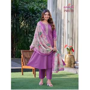 Presentamos el nuevo conjunto de Kurti de tela romana Simmer con estampado digital y dupatta para mujer. - Product Image 1