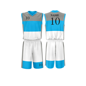 Ensemble d'uniformes de basket-ball unisexe à la mode d'équipe personnalisée ensemble d'uniformes de basket-ball de couleur blanche et bleue à prix bon marché avec OEM - Product Image 1