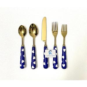 Factory Direct <b>Sale</b> Luxury Gold Plated Flatware <b>Set</b> With Resin Handle <b>Knife</b> Spoon Fork <b>Set</b> Stainless Steel Cutlery Tableware - Product Image 2