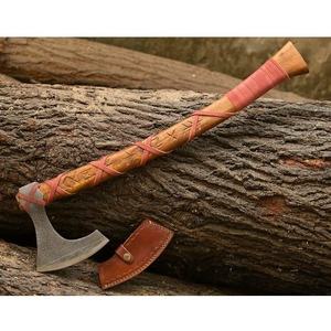Hache viking en acier à haute teneur en carbone fabriquée à la main, manche en bois naturel, fourreau en cuir. Hache multifonctionnelle pour le camping, la survie en plein air, haute qualité - Product Image 5