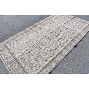 Vintage Turkish Wool <b>Rug</b> 5'1 X 9'4 Rectangular Traditional White Brown Patchwork Design Large Rooms Latex Backed <b>Area</b> <b>Rug</b> <b>Set</b> - Product Image 2