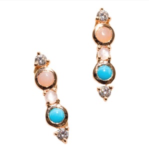 Pendientes Minimalistas y Delicados de Plata de Ley S925 con Baño de Oro de 14K, Turquesa, Ópalo Rosa, Piedra Lunar Blanca y Circonita Cúbica, Ajustables - Product Image 1