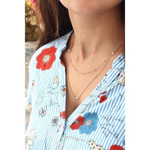 925 Sterling Silver Fine Double <b>Chain</b> <b>Necklace</b> 55 cm Length with Dainty <b>Balls</b> and Stones Turkey - Product Image 1