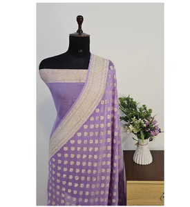 Exclusivo Saree de Georgette Khaddi Banarasi Puro, Hecho a Mano, Tela Suave y Cómoda, Hermoso y Tradicional - Product Image 2