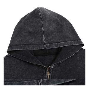 Sudadera con capucha vintage de felpa francesa de punto sólido con logo personalizado, efecto desgastado, desteñido por el sol, lavado ácido, diseño con cremallera y forro, sin cordón - Product Image 3