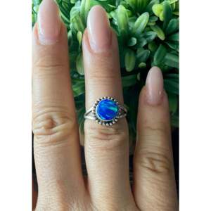 Cushion Cut <b>Blue</b> <b>Opal</b> Sterling Silver <b>Ring</b> Navajo Handmade Statement Jewelry Size 6.75 - Product Image 2