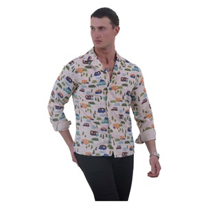 Camisa Oxford Blanca Casual para Hombre, Corte Ajustado, Transpirable, Talla 3XL, con Diseño Colorido de Campamento, Caravana y Naturaleza, Formal - Product Image 2