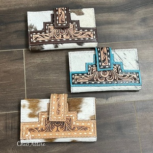 Nuevo diseñador 2025, billetera larga plegable de cuero de vaca con pelo hecho a mano para mujer, nueva billetera para tarjetas, embragues de entrega rápida - Product Image 1