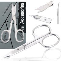 Ciseaux à cuticules pour nail art, en acier inoxydable, lame courbée, pointe acérée, pour droitiers, durables, emballage personnalisé