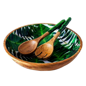 Bol en bois imprimé feuille numérique avec cuillères excellente qualité nouveau design bol de service à soupe décor de table d'événement fait à la main - Product Image 1