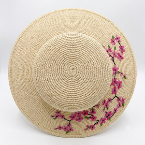Sombrero de Paja de Lino y Algodón para Mujer, Sombrero de Sol de Ala Ancha, Bordado Floral a Mano, Casual, para Playa, Viajes, Aire Libre - Product Image 3